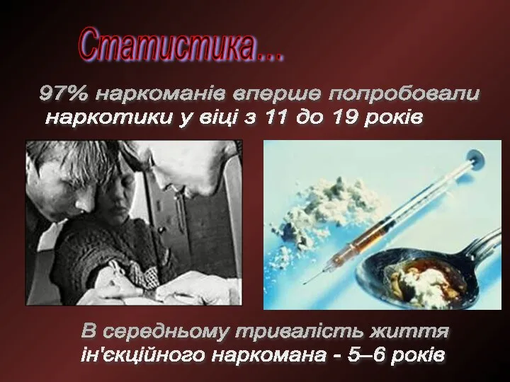 97% наркоманів вперше попробовали наркотики у віці з 11 до 19