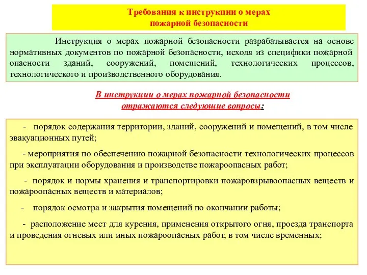 Требования к инструкции о мерах пожарной безопасности Инструкция о мерах пожарной