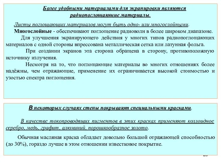 В некоторых случаях стены покрывают специальными красками. В качестве токопроводящих пигментов