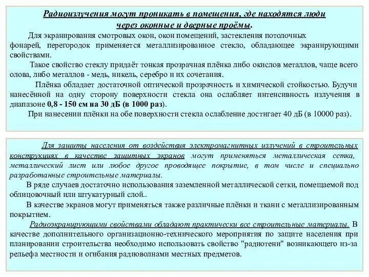 Для защиты населения от воздействия электромагнитных излучений в строительных конструкциях в