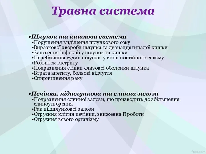 Травна система Шлунок та кишкова система Порушення виділення шлункового соку Виразкової