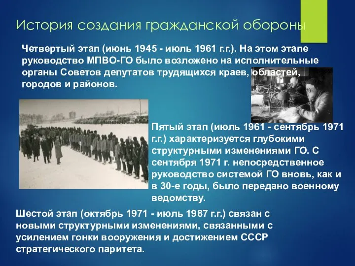 История создания гражданской обороны Четвертый этап (июнь 1945 - июль 1961