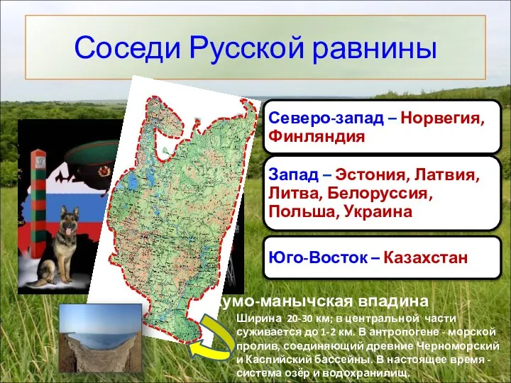 Соседи Русской равнины Ширина 20-30 км; в центральной части суживается до