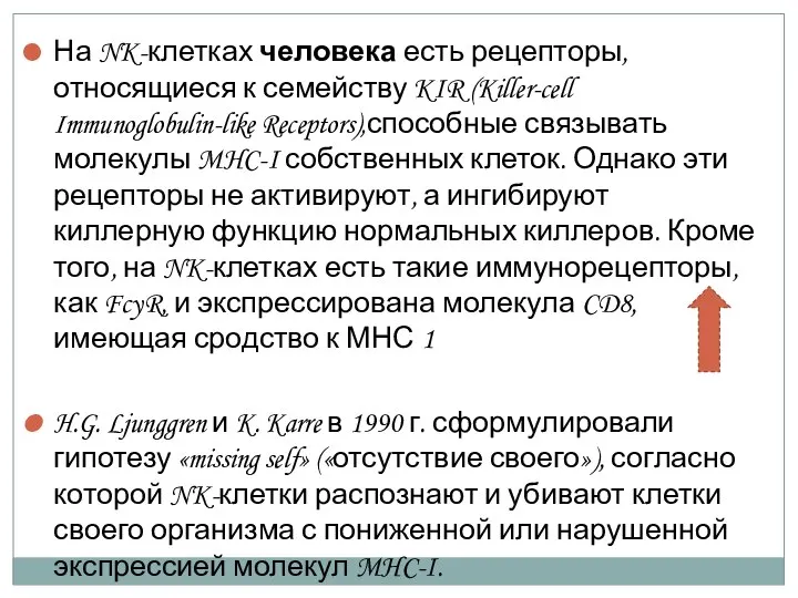 На NK-клетках человека есть рецепторы, относящиеся к семейству KIR (Killer-cell Immunoglobulin-like