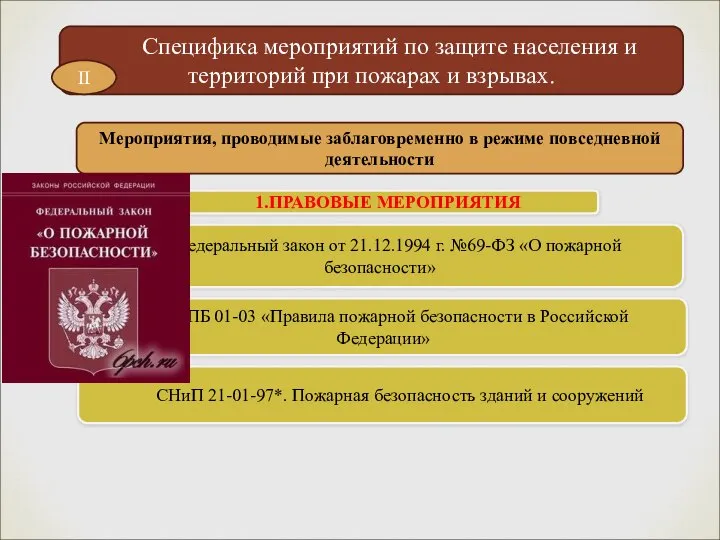 Специфика мероприятий по защите населения и территорий при пожарах и взрывах.