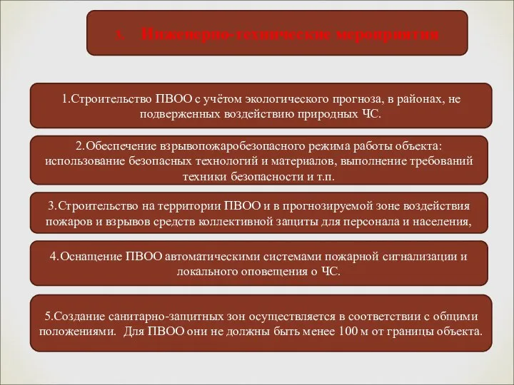 3. Инженерно-технические мероприятия 1.Строительство ПВОО с учётом экологического прогноза, в районах,