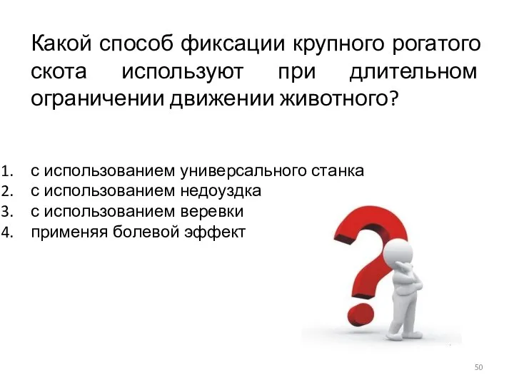 Какой способ фиксации крупного рогатого скота используют при длительном ограничении движении