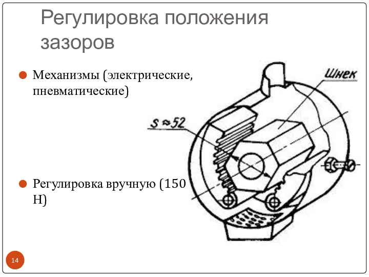 Регулировка положения зазоров Механизмы (электрические, пневматические) Регулировка вручную (150 Н)