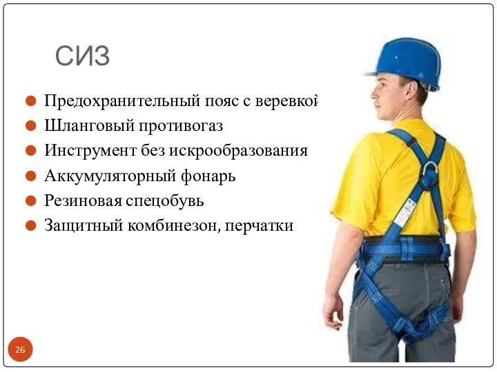 СИЗ Предохранительный пояс с веревкой Шланговый противогаз Инструмент без искрообразования Аккумуляторный