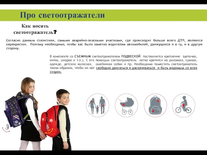 Как носить светоотражатель? В комплекте со СЪЕМНЫМ светоотражателем ПОДВЕСКОЙ поставляется крепление