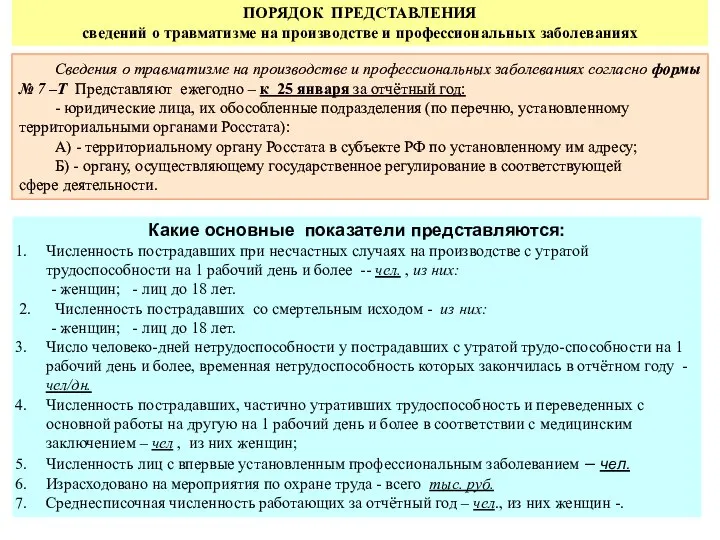 Сведения о травматизме на производстве и профессиональных заболеваниях согласно формы №