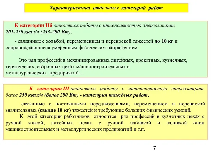 Характеристика отдельных категорий работ К категории IIб относятся работы с интенсивностью