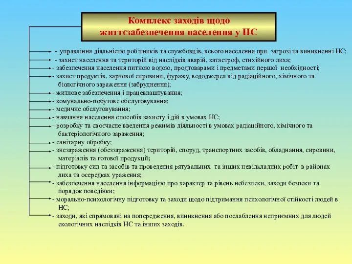 Комплекс заходів щодо життєзабезпечення населення у НС - управління діяльністю робітників