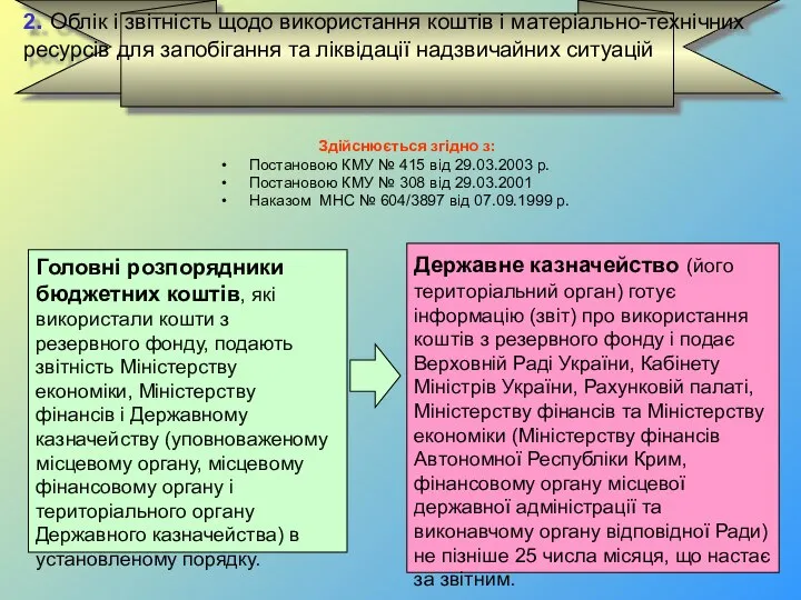 2. Облік і звітність щодо використання коштів і матеріально-технічних ресурсів для