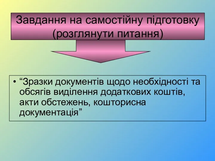 Завдання на самостійну підготовку (розглянути питання) “Зразки документів щодо необхідності та