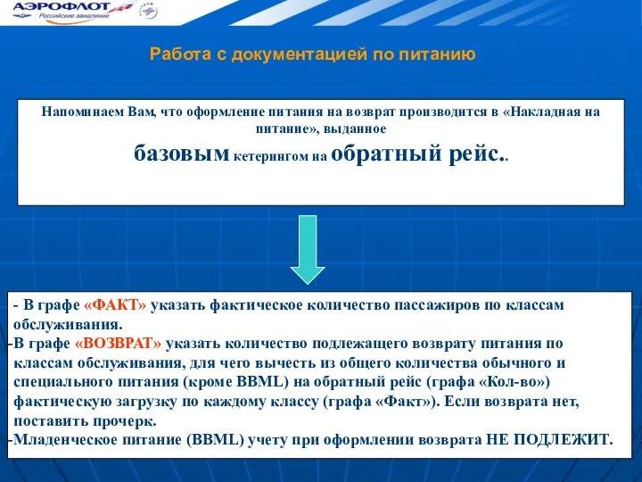 Работа с документацией по питанию - В графе «ФАКТ» указать фактическое