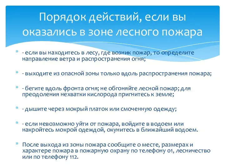 - если вы находитесь в лесу, где возник пожар, то определите