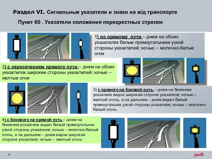 2) с пересечением прямого пути – днем на обоих указателях широкие