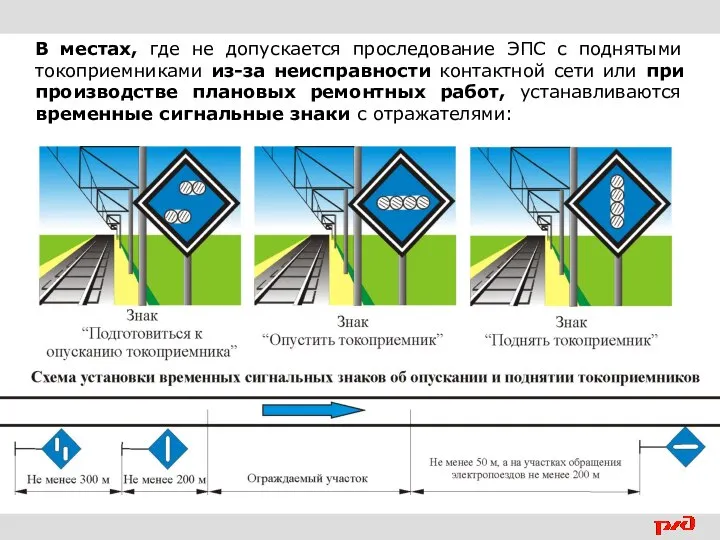 В местах, где не допускается проследование ЭПС с поднятыми токоприемниками из-за