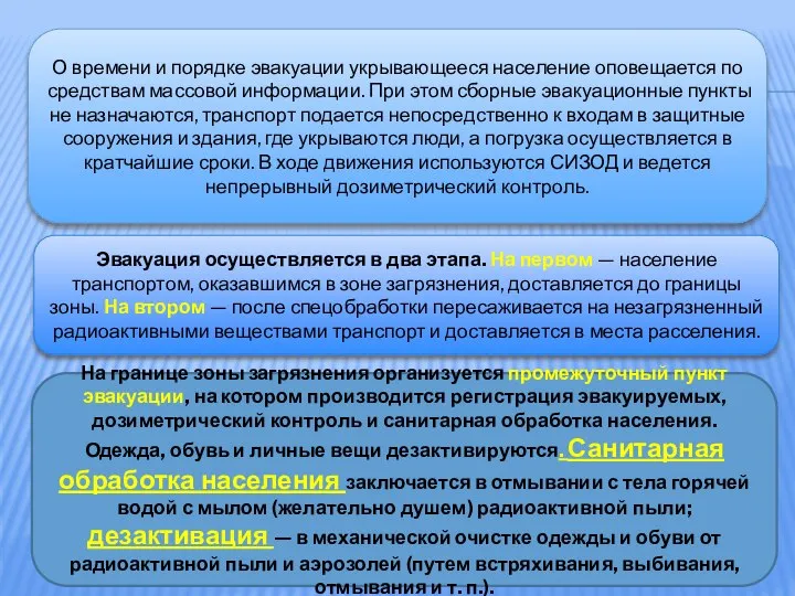 О времени и порядке эвакуации укрывающееся население оповещается по средствам массовой