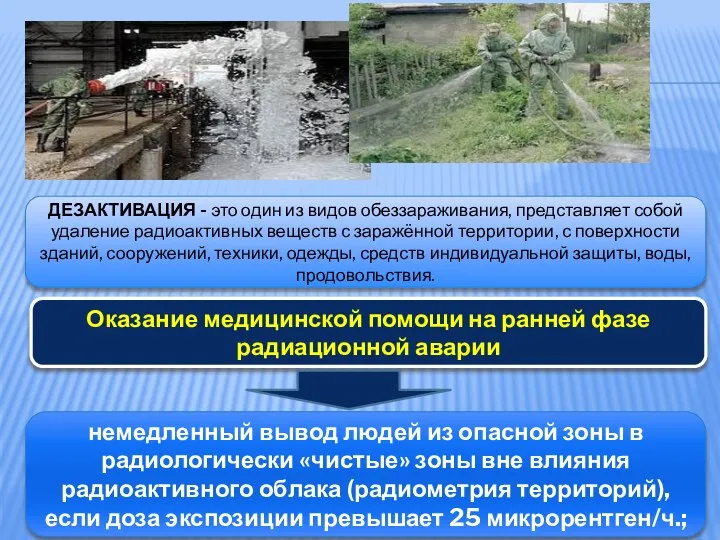 ДЕЗАКТИВАЦИЯ - это один из видов обеззараживания, представляет собой удаление радиоактивных