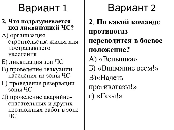 Вариант 1 2. Что подразумевается под ликвидацией ЧС? А) организация строительства