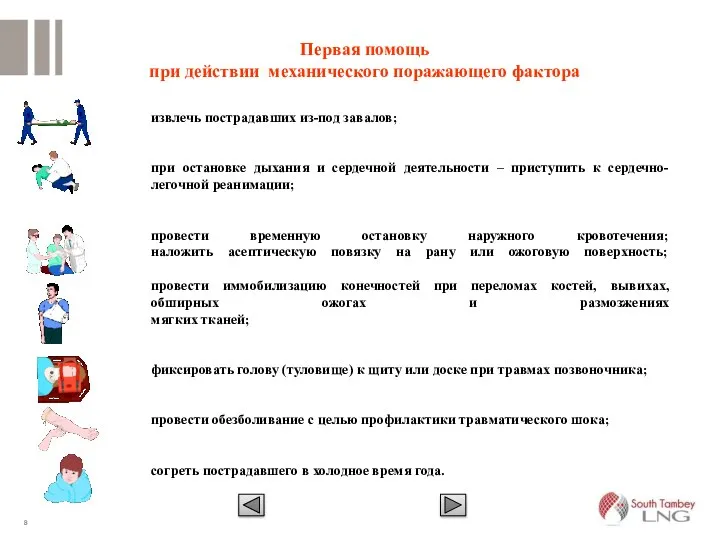 Первая помощь при действии механического поражающего фактора извлечь пострадавших из-под завалов;