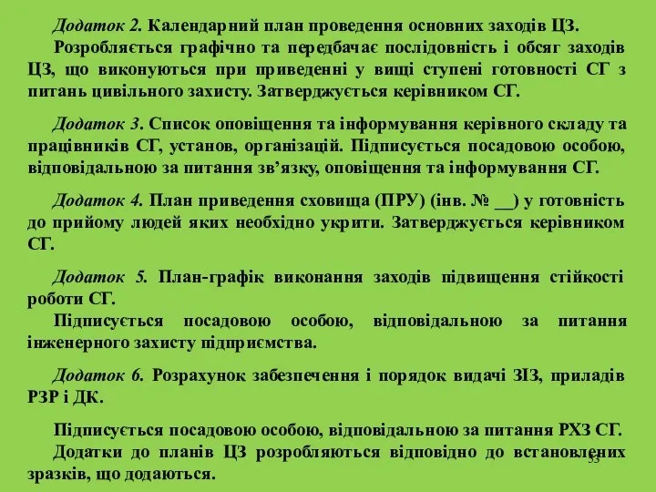 Додаток 2. Календарний план проведення основних заходів ЦЗ. Розробляється графічно та