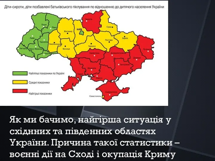 Як ми бачимо, найгірша ситуація у східнних та південних областях України.