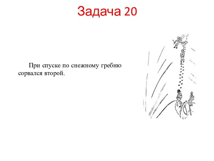 Задача 20 При спуске по снежному гребню сорвался второй.