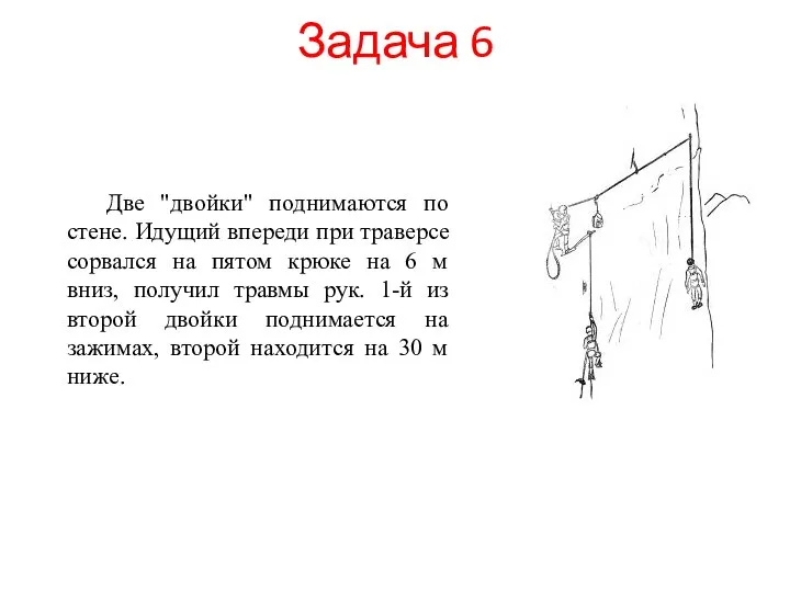 Задача 6 Две "двойки" поднимаются по стене. Идущий впереди при траверсе