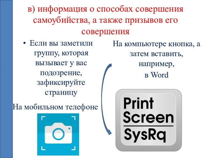 в) информация о способах совершения самоубийства, а также призывов его совершения