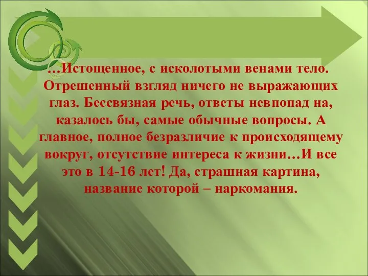 …Истощенное, с исколотыми венами тело. Отрешенный взгляд ничего не выражающих глаз.