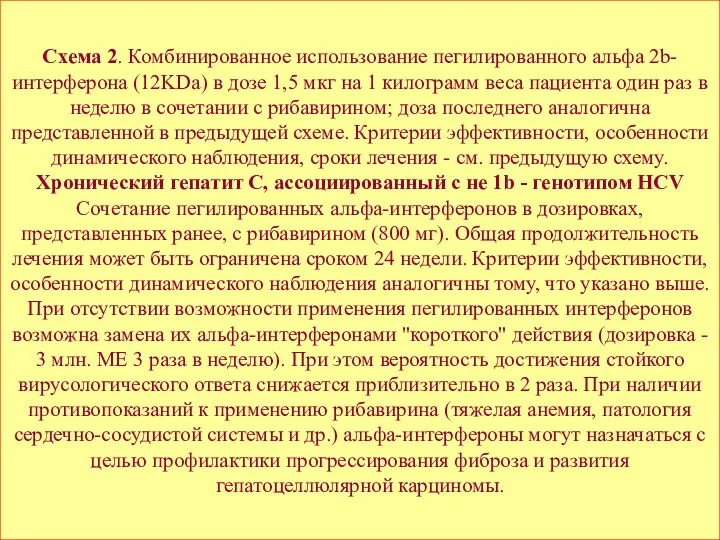 Схема 2. Комбинированное использование пегилированного альфа 2b-интерферона (12KDa) в дозе 1,5