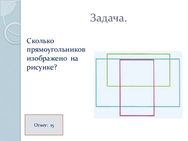 Задача. Сколько прямоугольников изображено на рисунке? Ответ: 15