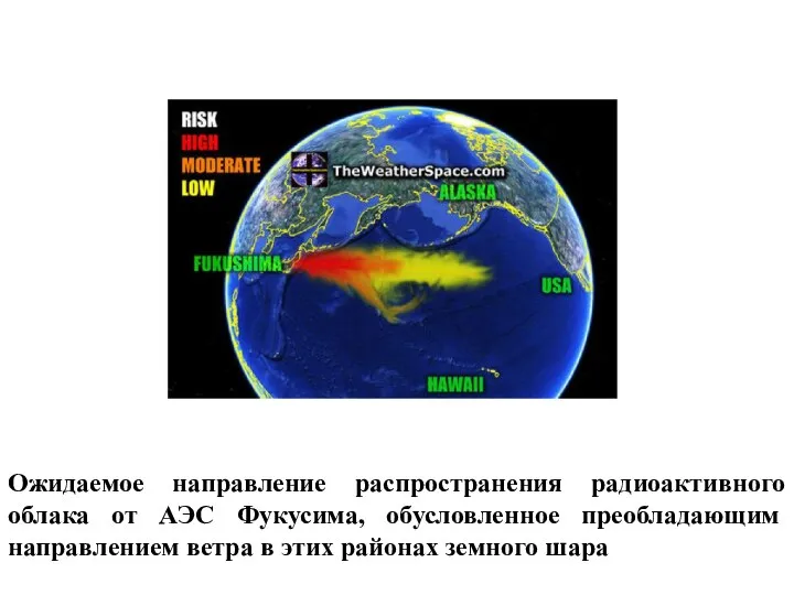 Ожидаемое направление распространения радиоактивного облака от АЭС Фукусима, обусловленное преобладающим направлением