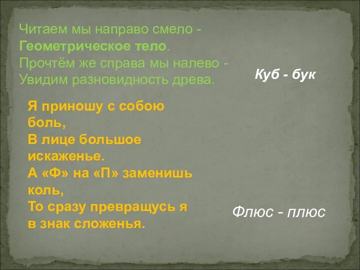 Читаем мы направо смело - Геометрическое тело. Прочтём же справа мы