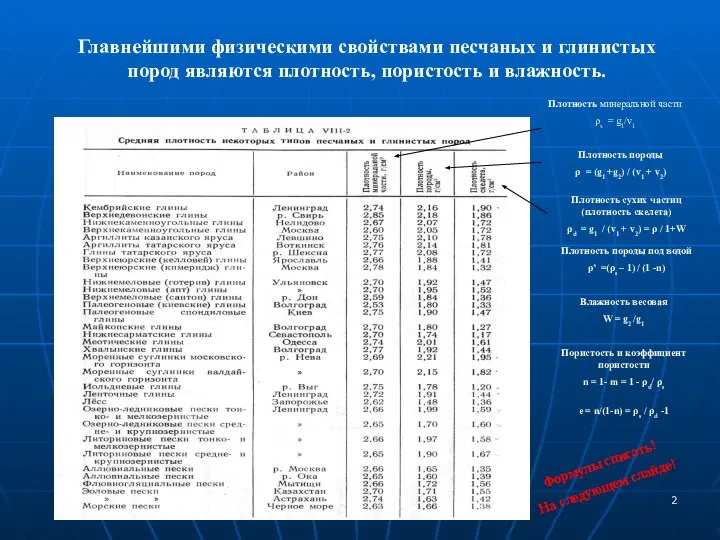 Главнейшими физическими свойствами песчаных и глинистых пород являются плотность, пористость и