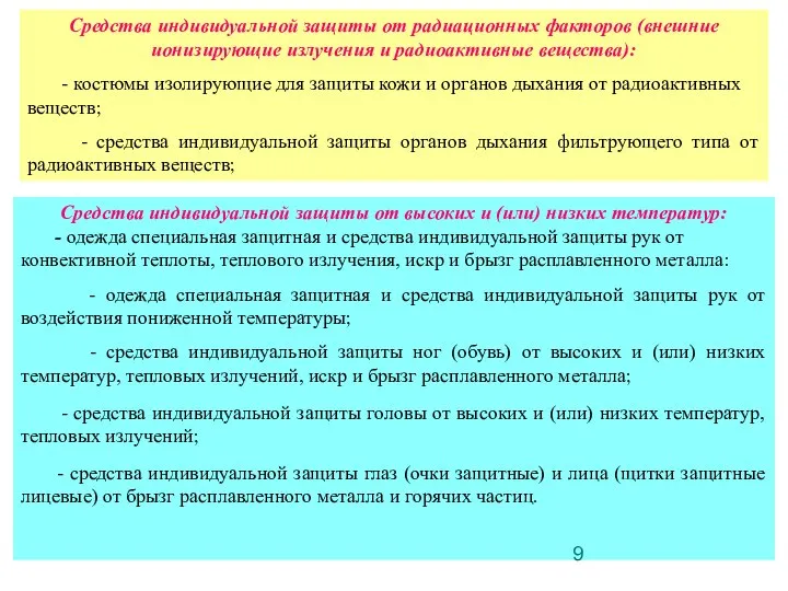 Средства индивидуальной защиты от радиационных факторов (внешние ионизирующие излучения и радиоактивные