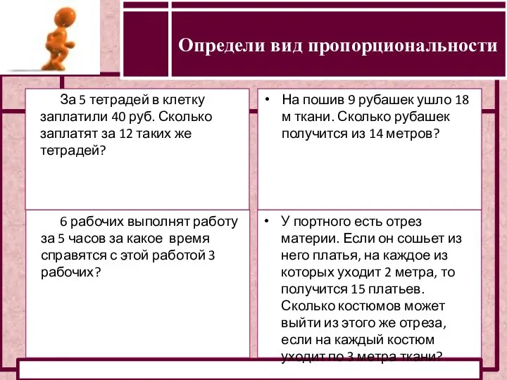 Определение прямой и обратной пропорциональности За 5 тетрадей в клетку заплатили