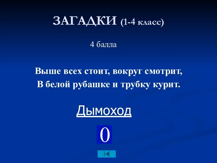 ЗАГАДКИ (1-4 класс) 4 балла Выше всех стоит, вокруг смотрит, В