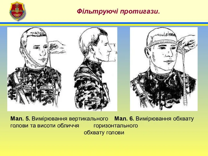 4 Фільтруючі протигази. Мал. 5. Вимірювання вертикального Мал. 6. Вимірювання обхвату