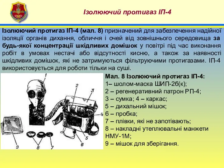 4 Ізолюючий протигаз ІП-4 Ізолюючий протигаз ІП-4 (мал. 8) призначений для