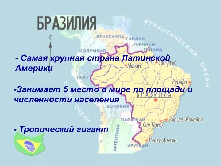 - Самая крупная страна Латинской Америки -Занимает 5 место в мире