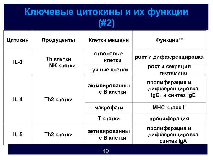 Ключевые цитокины и их функции (#2)