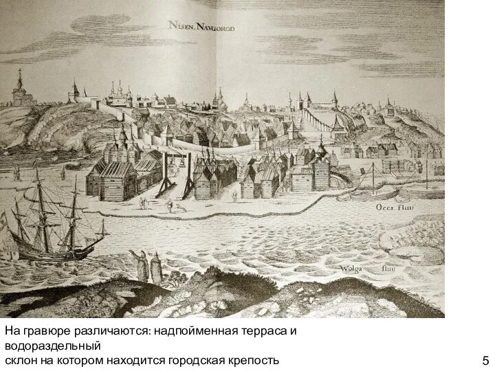 На гравюре различаются: надпойменная терраса и водораздельный склон на котором находится городская крепость 5