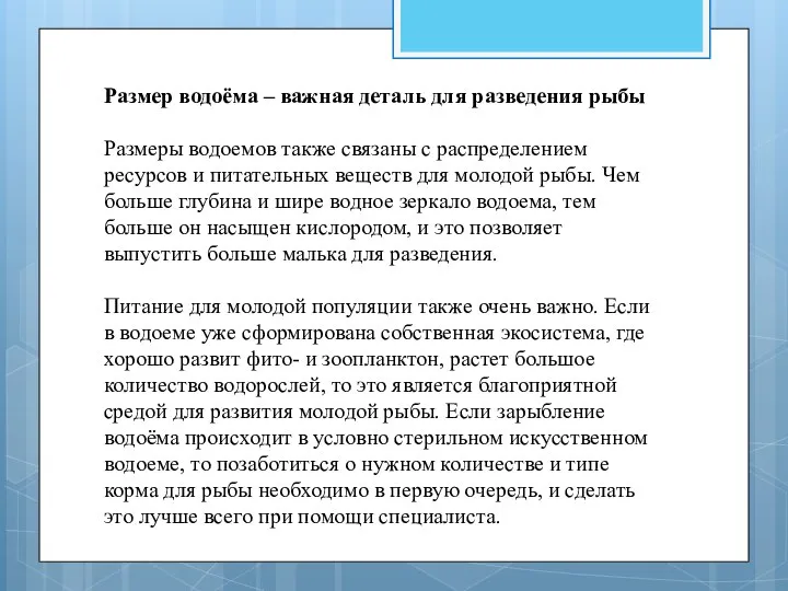 Размер водоёма – важная деталь для разведения рыбы Размеры водоемов также