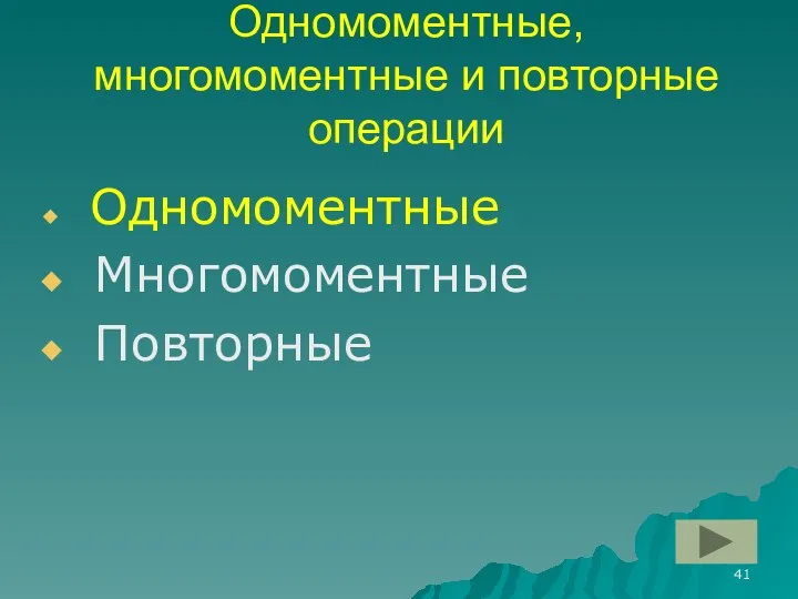 Одномоментные, многомоментные и повторные операции Одномоментные Многомоментные Повторные