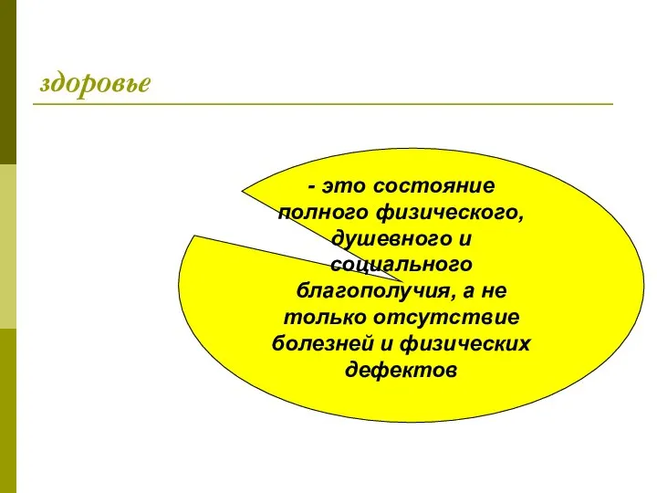 здоровье - это состояние полного физического, душевного и социального благополучия, а