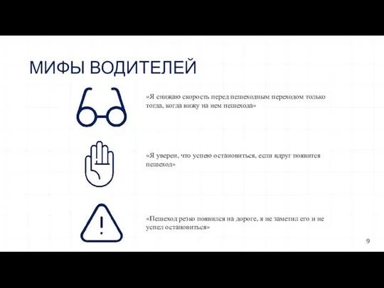 МИФЫ ВОДИТЕЛЕЙ «Я снижаю скорость перед пешеходным переходом только тогда, когда